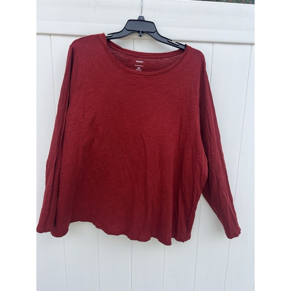Sonoma Womens Size 3X Everyday Tee Shirt Long Sleeve Red Knit Cotton